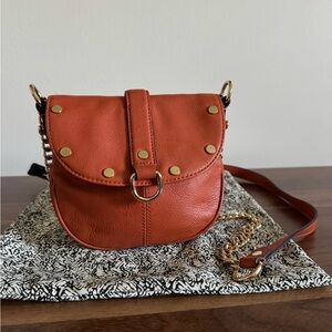 Rebecca Minkoff Orange Leather Crossbody Saddle Bag with Gold Hardware